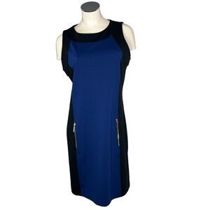 MICHAEL KORS Black Blue Color Block Sleeveless Sheath Midi Dress Size L